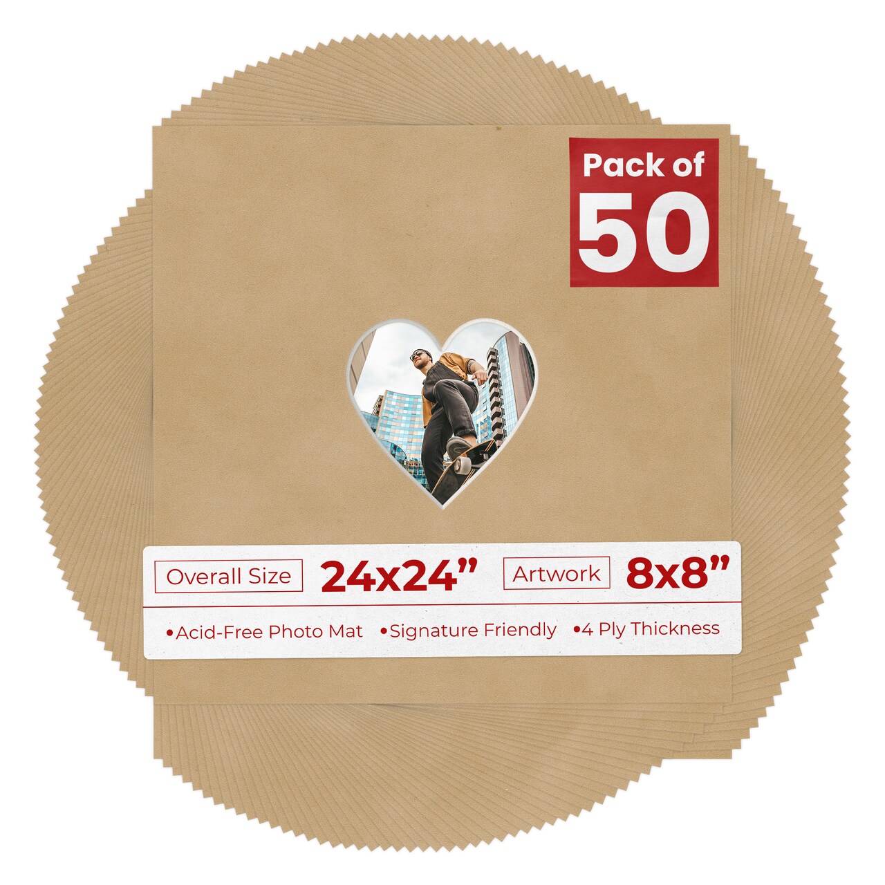 Beige Suede Mat Board for 24x24 Frames - Heart Opening for 8x8 Photos